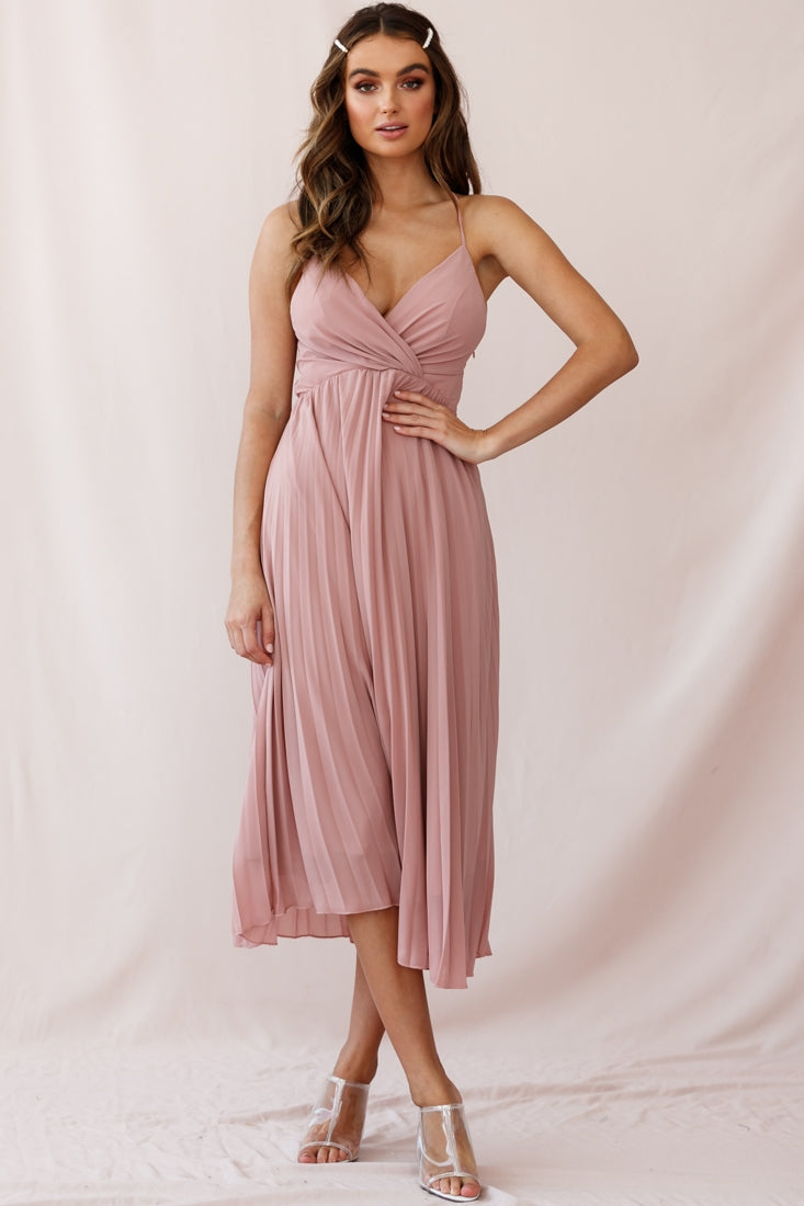 Artemis Accordion Pleat Strappy Back Midi Dress Blush by Selfie Leslie