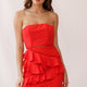 Aramis Strapless Lace & Ruffle Detail Dress Red