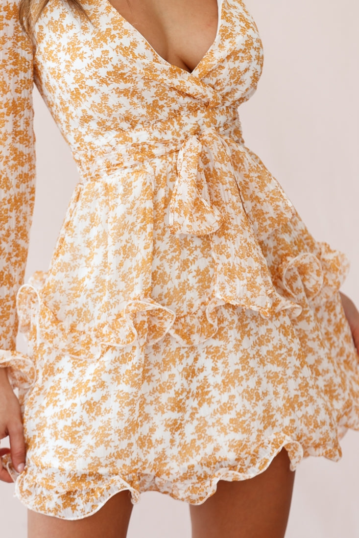 Greta Tiered Ruffle Chiffon Dress Mustard by Selfie Leslie