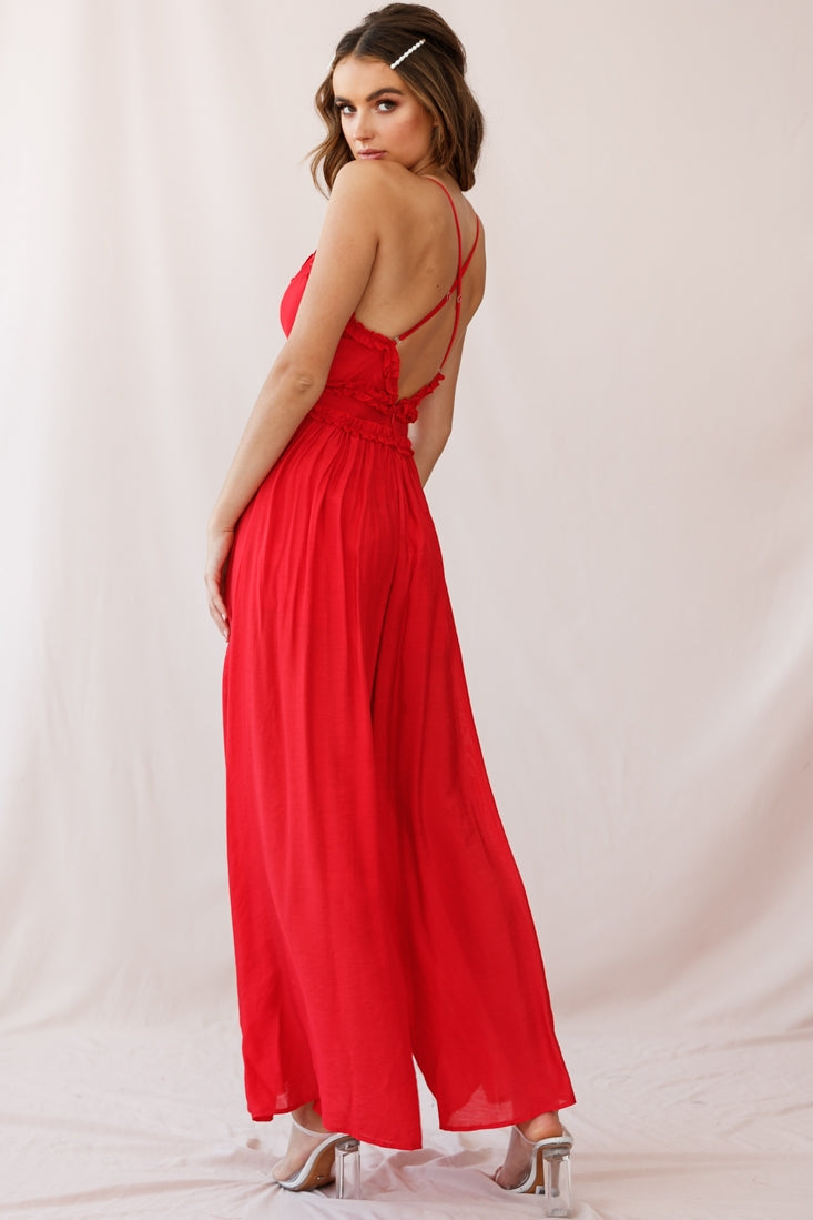 Laney Wide Leg Ruffle Detail Jumpsuit Red by Selfie Leslie