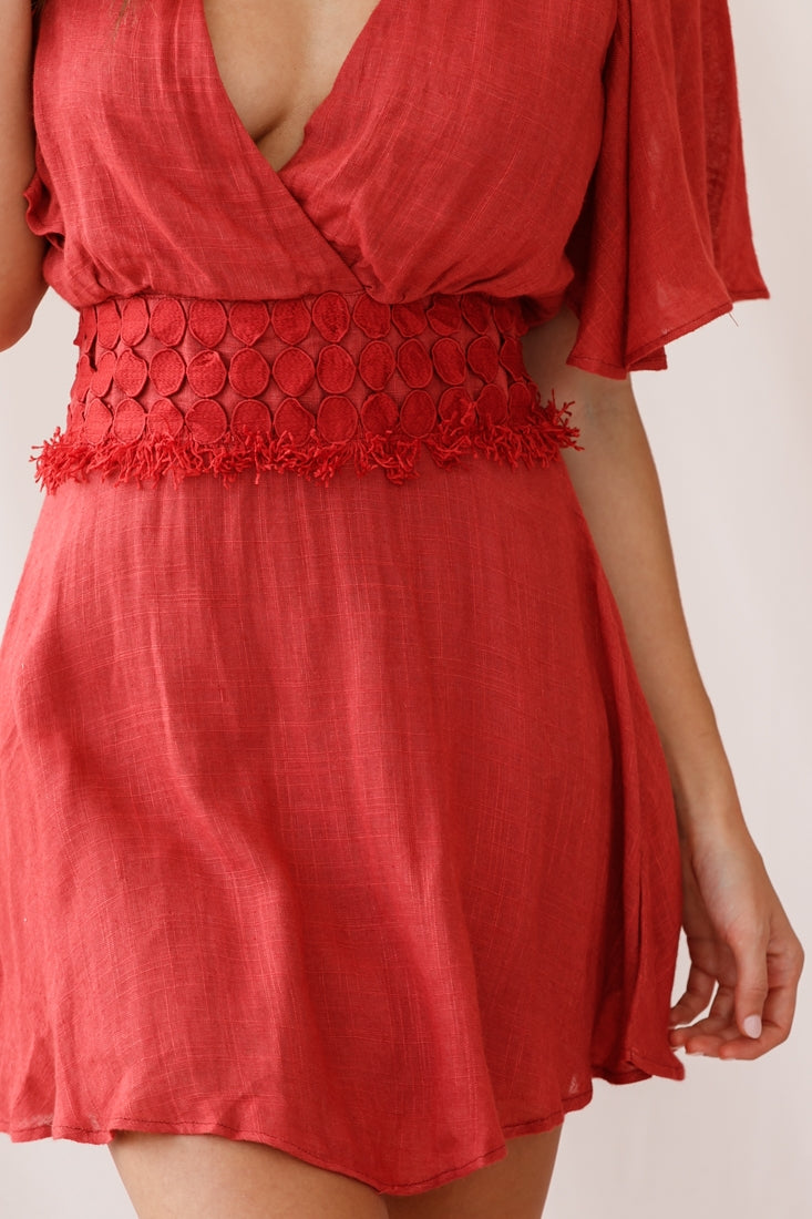 Fate Angel Sleeve Embroidery Trim Dress Rose by Selfie Leslie