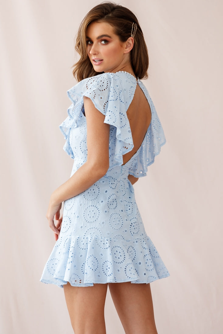 Monica Broderie Anglaise Ruffle Dress Steel Blue by Selfie Leslie