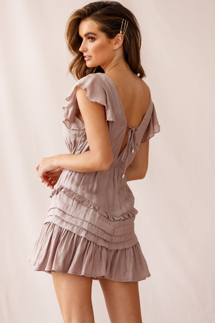 Willah Pintuck And Frill Detail Drawstring Dress Mocha by Selfie Leslie