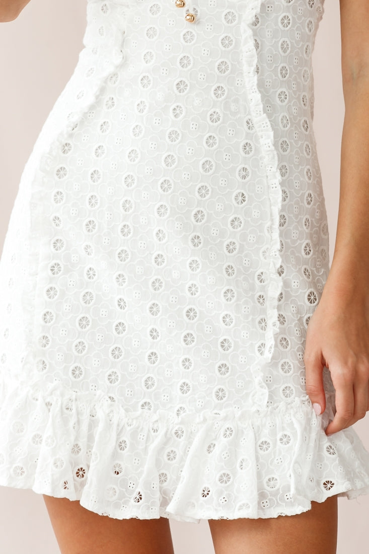 Pippa Eyelet Embroidered Frill Trim Dress White by Selfie Leslie
