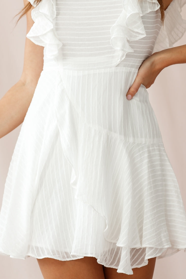 Wilton Ruffle Shoulder A-Line Dress White by Selfie Leslie