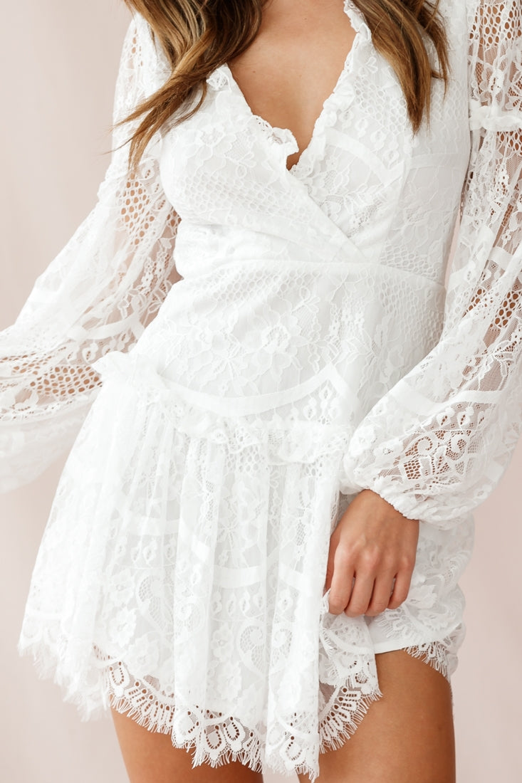 Albany Lace Up Back Frill Dress White by Selfie Leslie