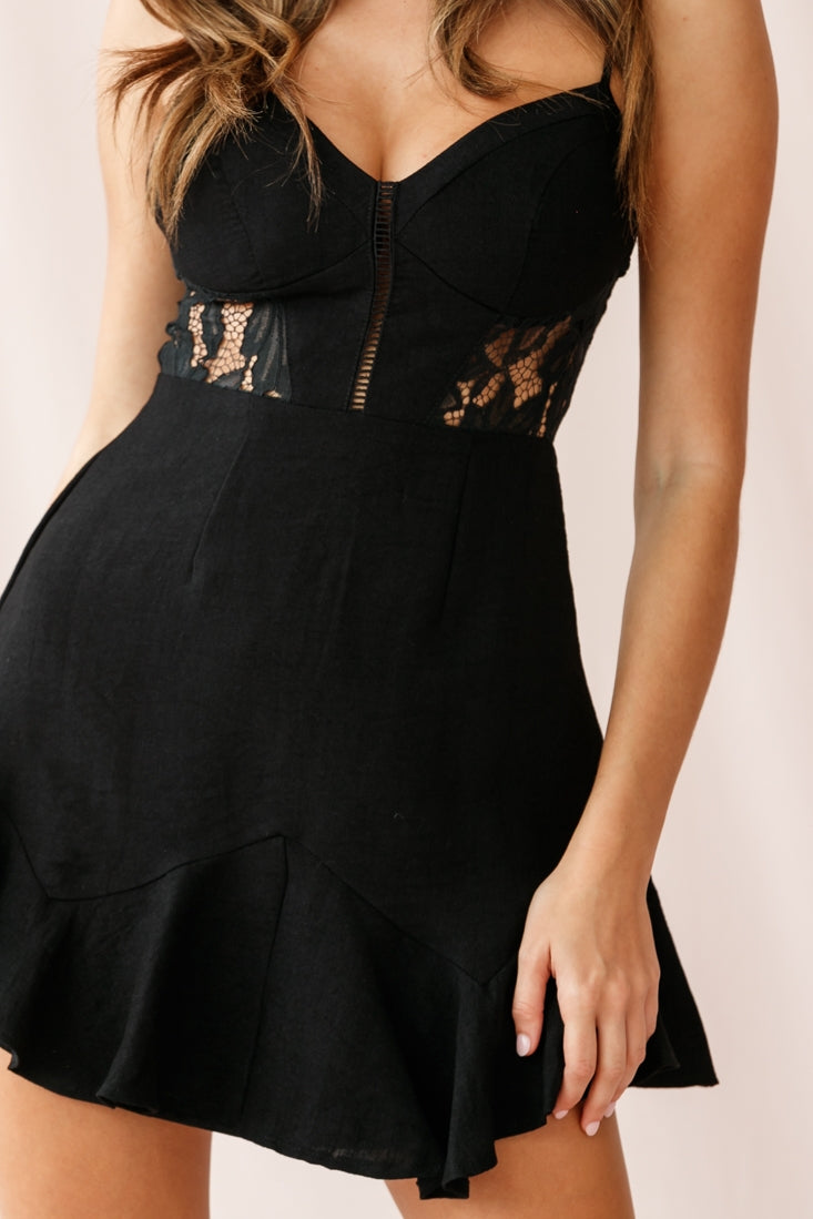 Linda Sweetheart Neckline Lace Insert Dress Black by Selfie Leslie