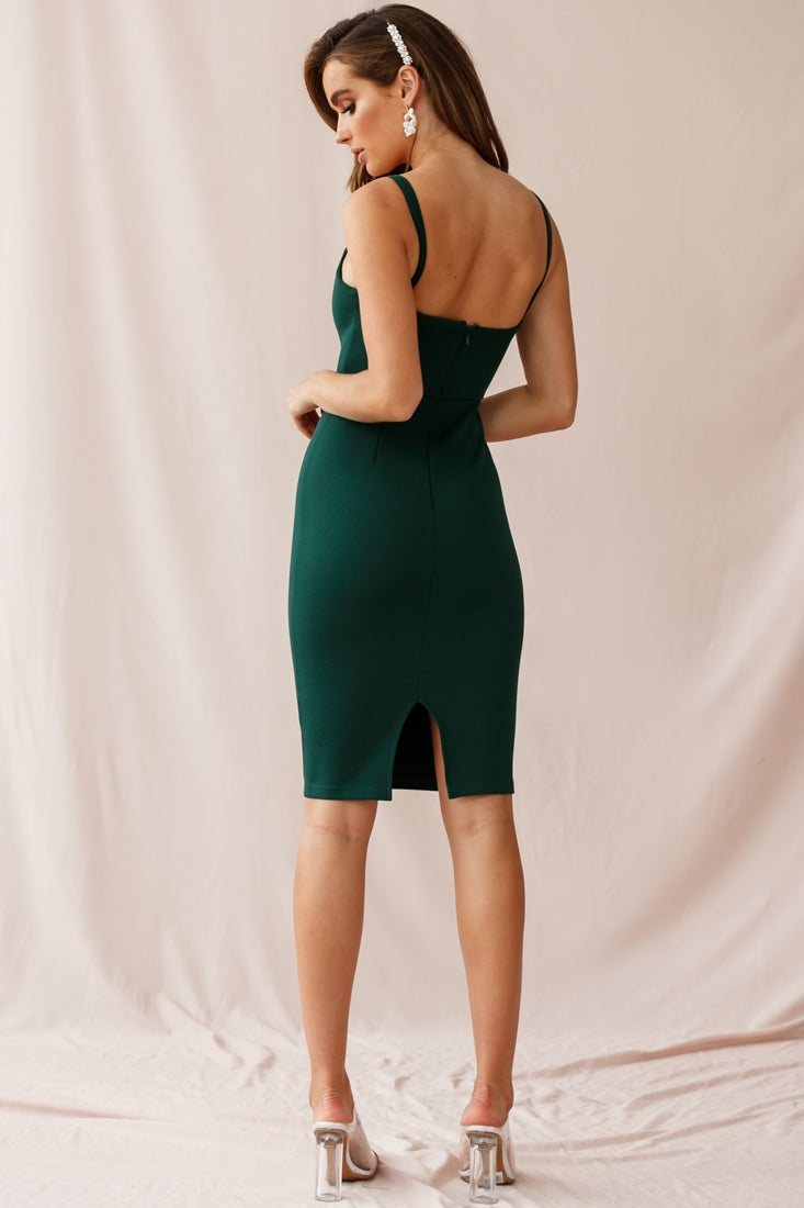 Georgia Square Neckline Midi Dress Forest Green by Selfie Leslie