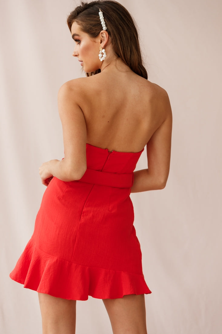 red buckle dress Dream About Me Strapless Buckle Mini Dress | Red | Womens