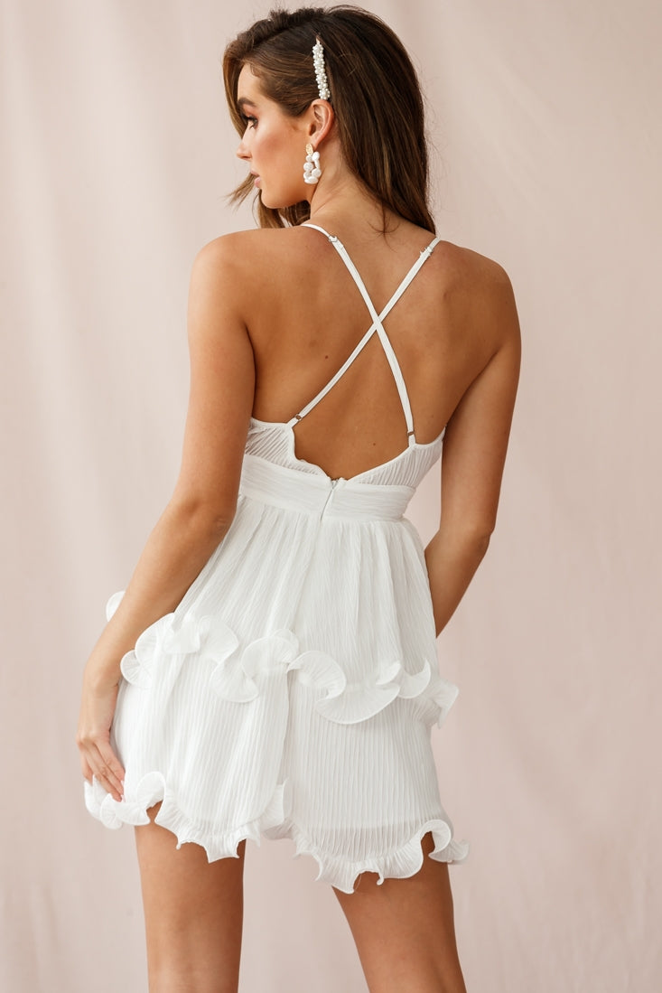 Greta Cami Strap Frill Chiffon Dress White by Selfie Leslie