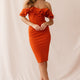 Rossi Ruffled Off the Shoulder Bodycon Dress Rust