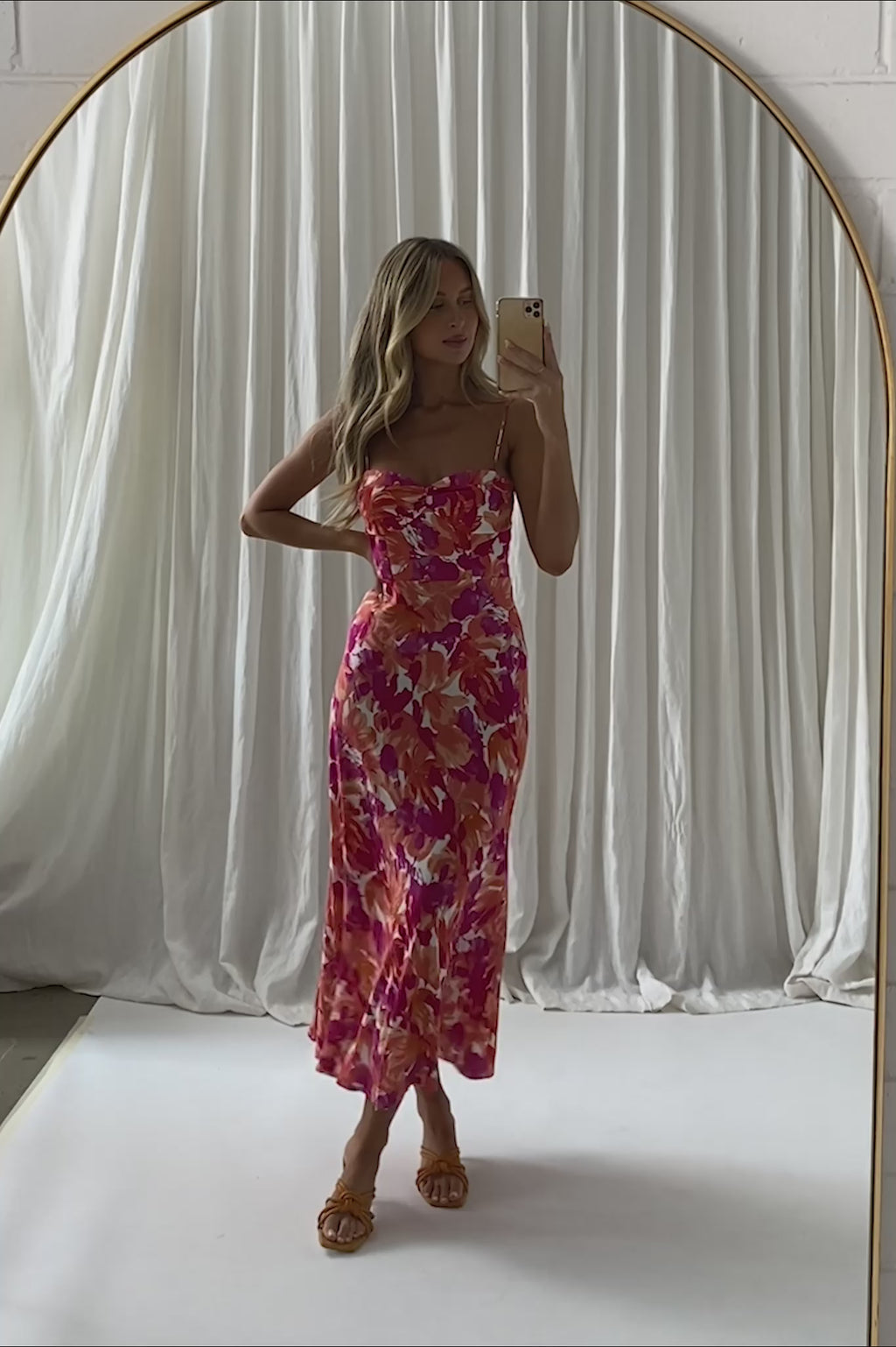 Golden Sands Cami Strap Maxi Dress Floral Red