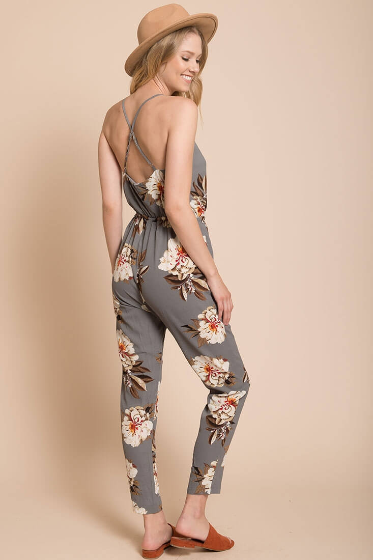 Izabella Grey Floral Jumpsuit by Selfie Leslie