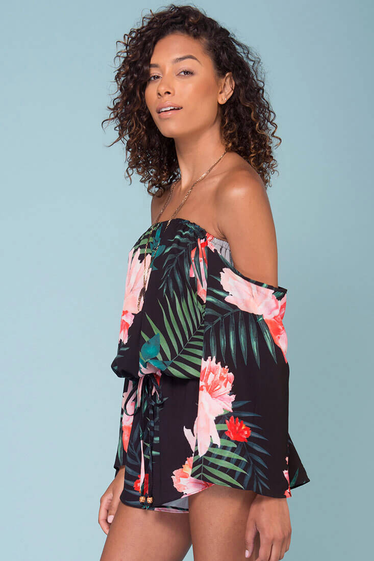 Alyssa Floral Off The Shoulder Romper Black by Selfie Leslie