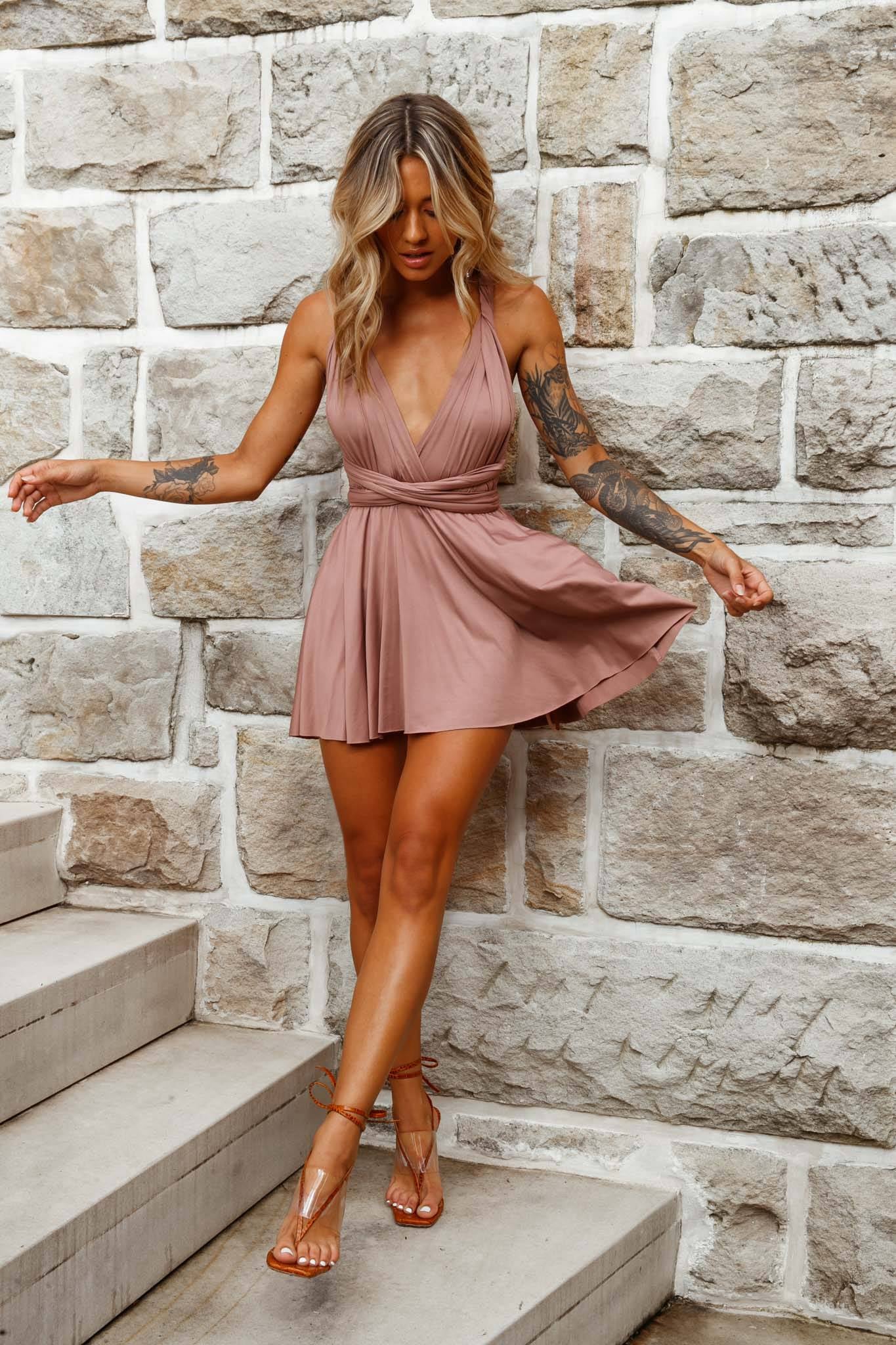Ariana Multiway Mini Dress Mocha– Selfie Leslie
