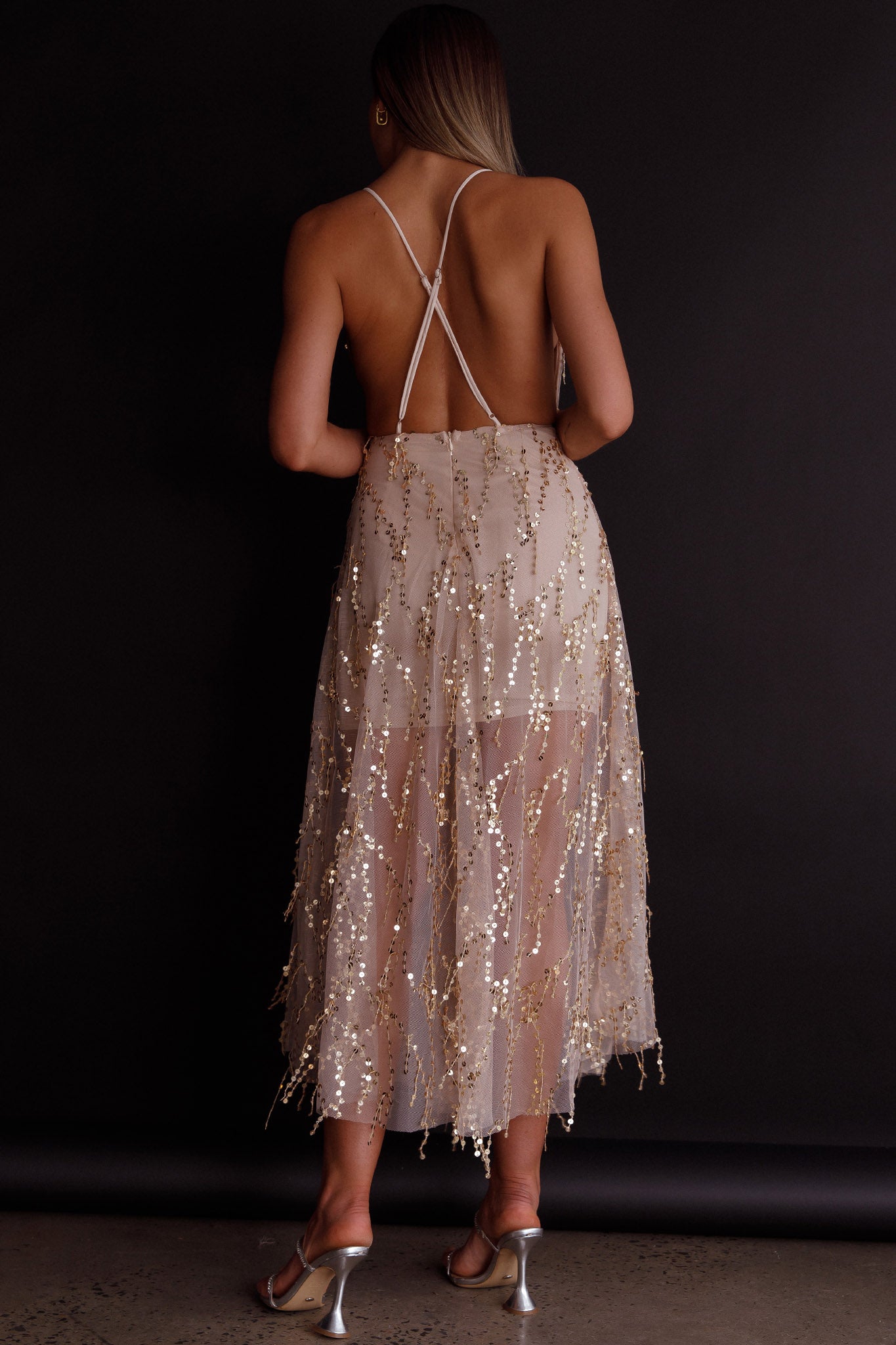 Ariana Sequin Midi Dress Beige Ariana Sequin Midi Dress Beige