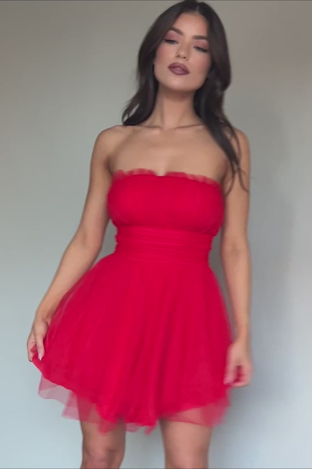 Fayette Strapless Mesh Mini Dress Red