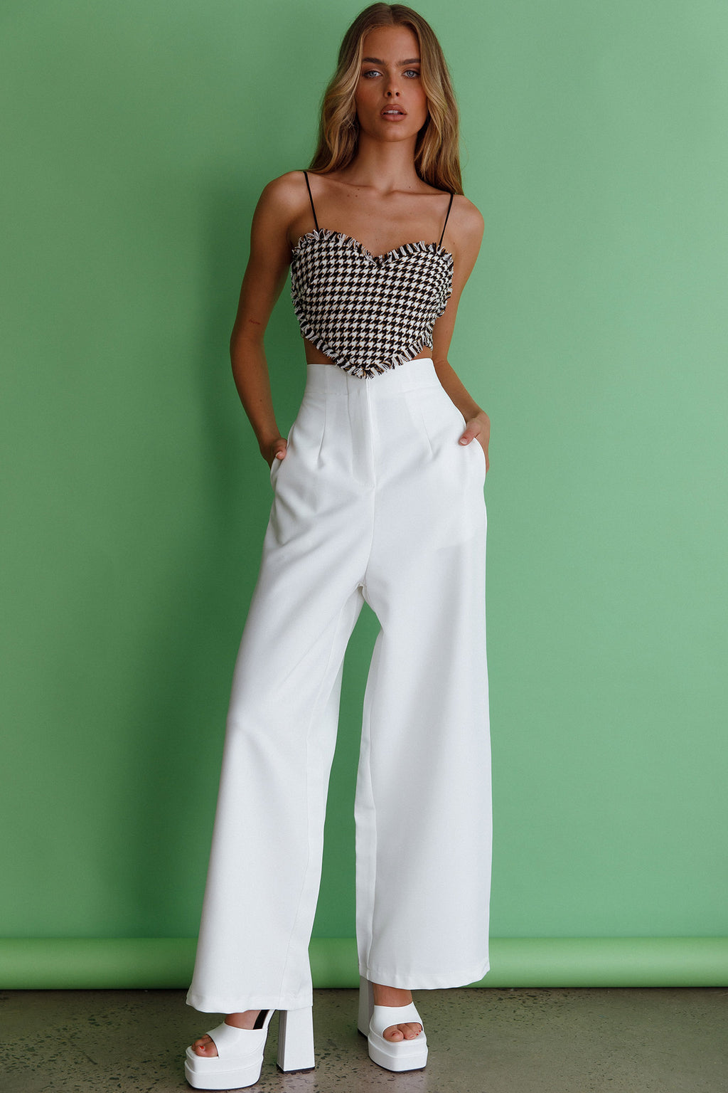 Starke High Waist Wide Leg Pants White by Selfie Leslie