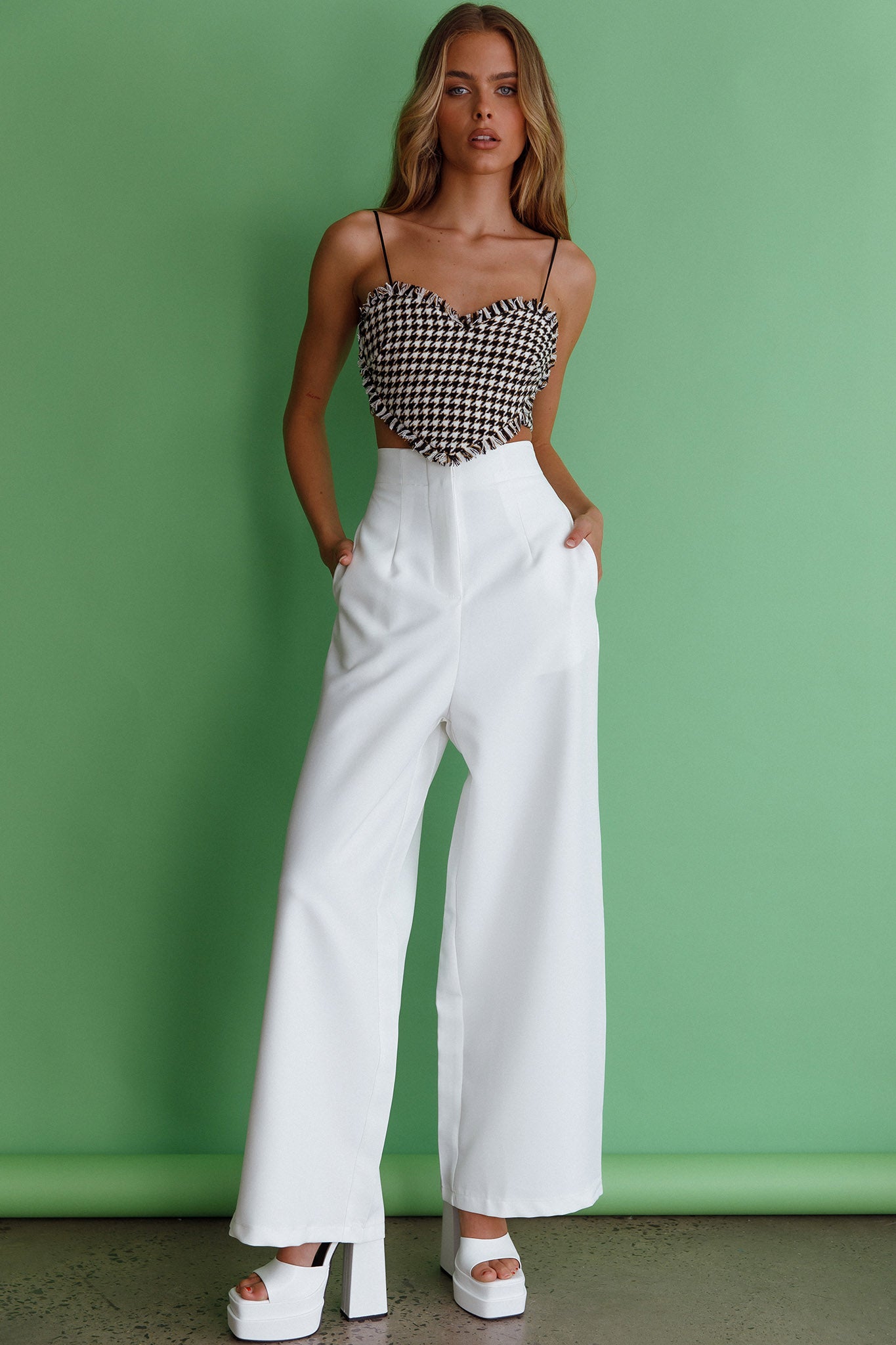 Starke High Waist Wide Leg Pants White by Selfie Leslie