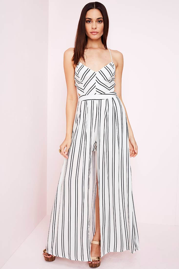 Sidney Striped Maxi Romper White Black by Selfie Leslie