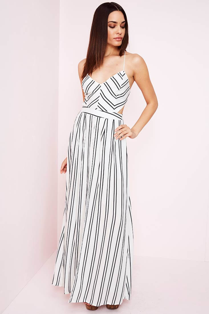 Sidney Striped Maxi Romper White Black by Selfie Leslie