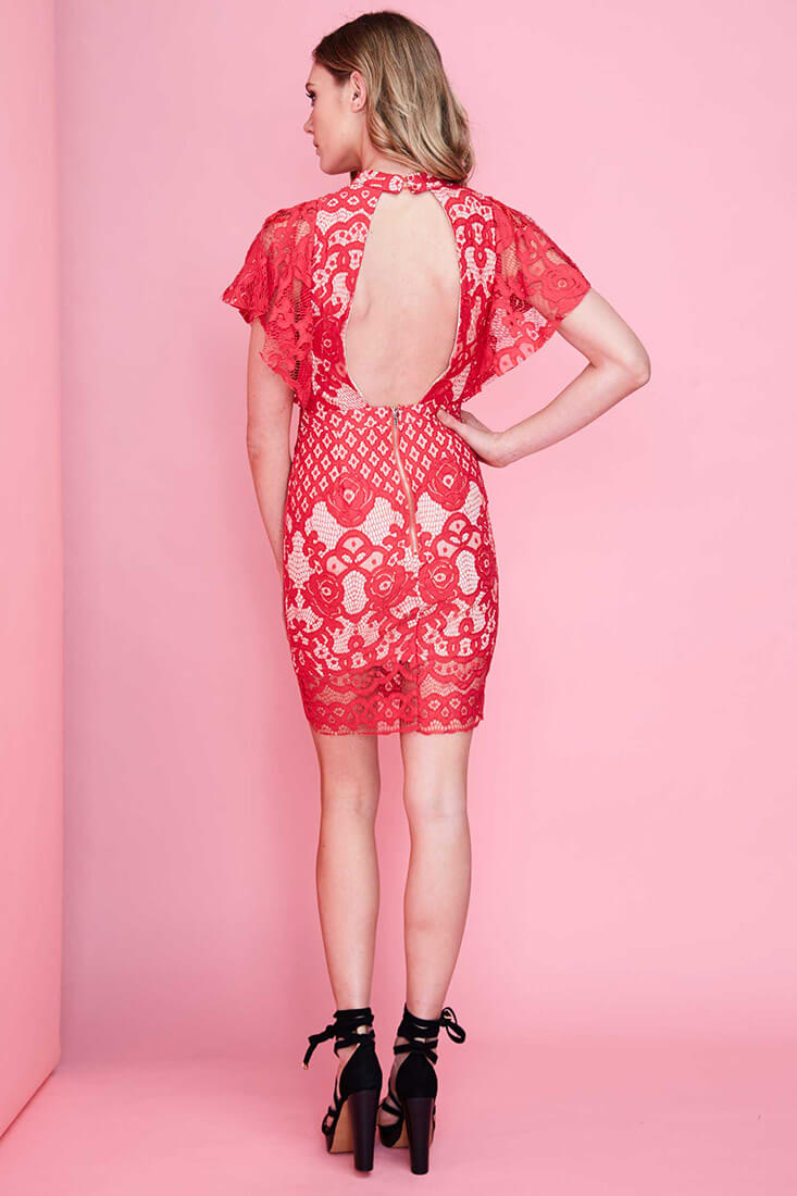 Vesper Lace Mini Dress Red by Selfie Leslie