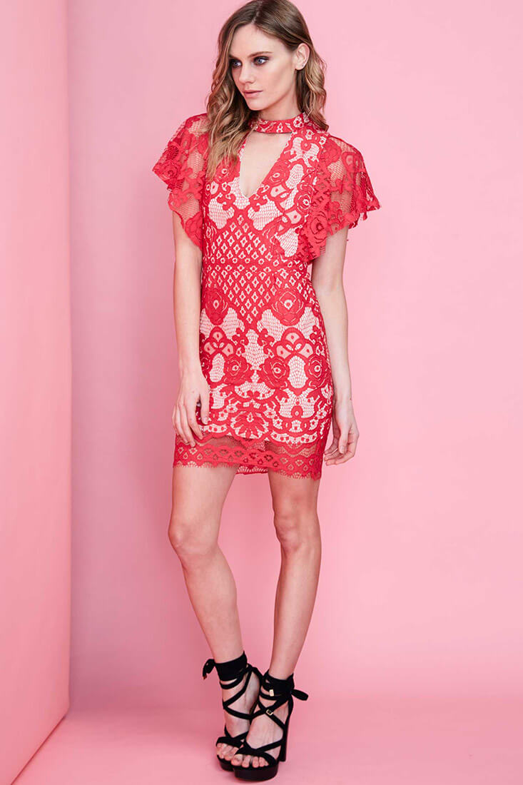 Vesper Lace Mini Dress Red by Selfie Leslie