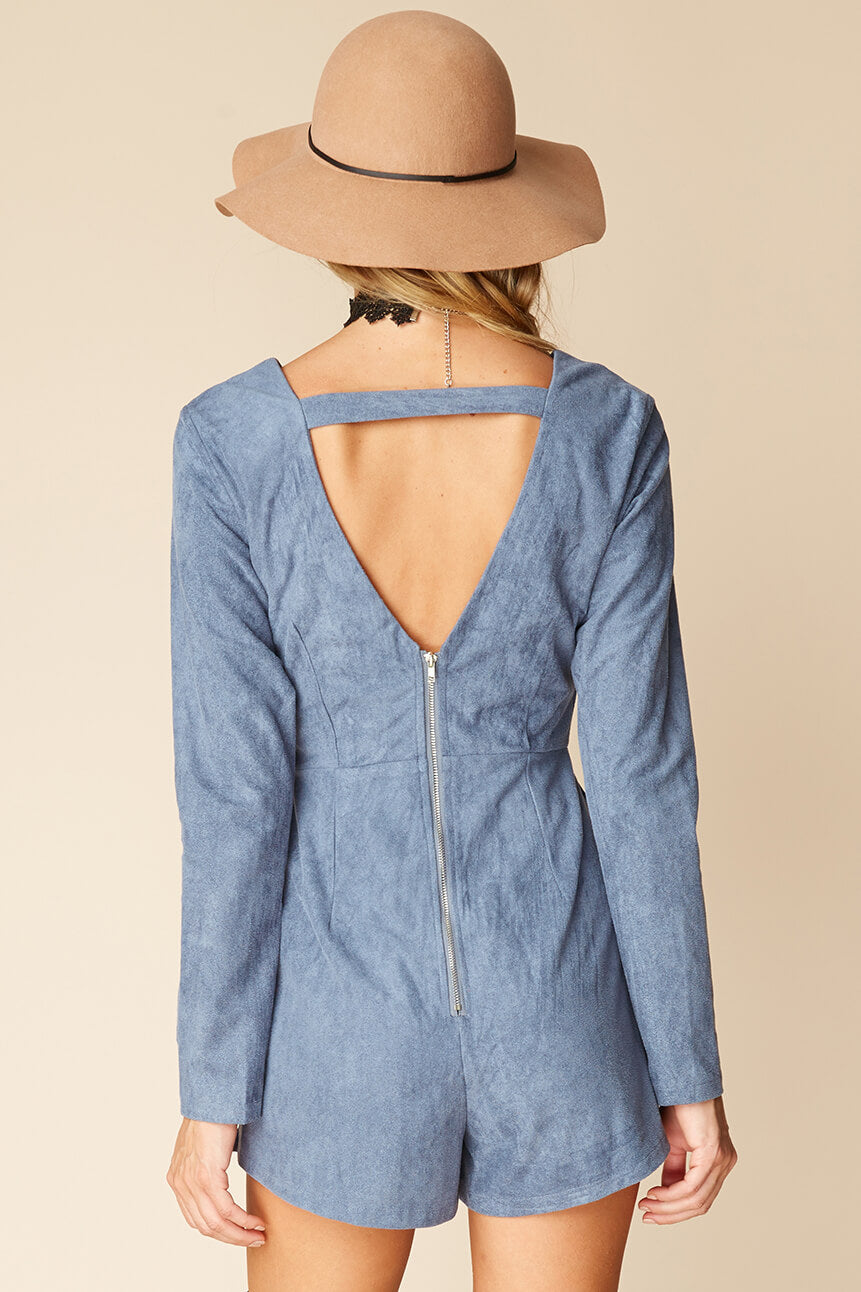 Lizzie Faux Suede Romper Blue by Selfie Leslie