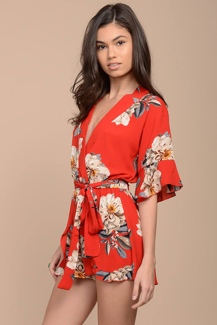 Giavanna Floral Romper Red by Selfie Leslie