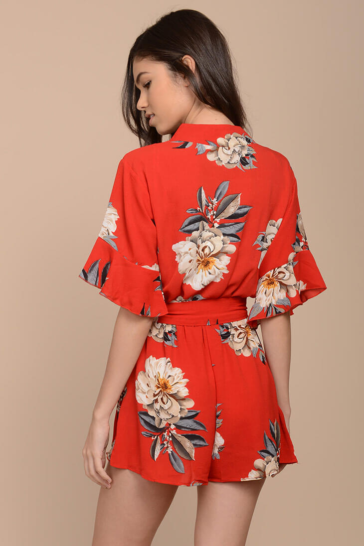 Giavanna Floral Romper Red by Selfie Leslie