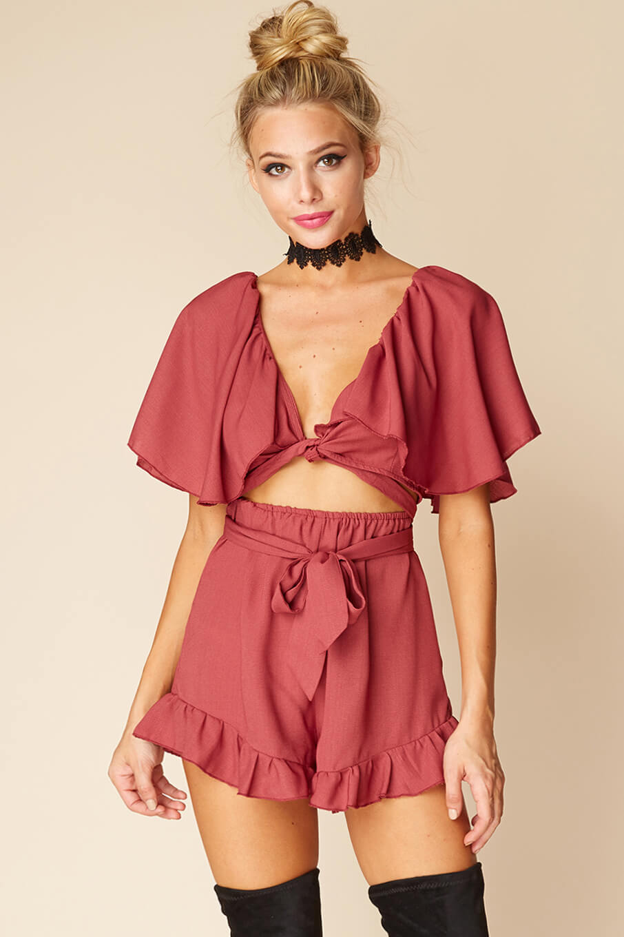 Shelly Ruffled Cut Out Romper by Selfie Leslie