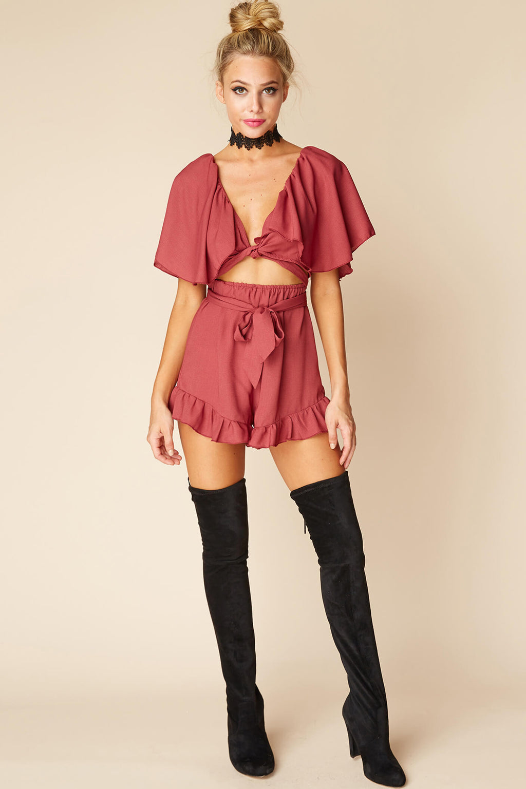 Shelly Ruffled Cut Out Romper by Selfie Leslie