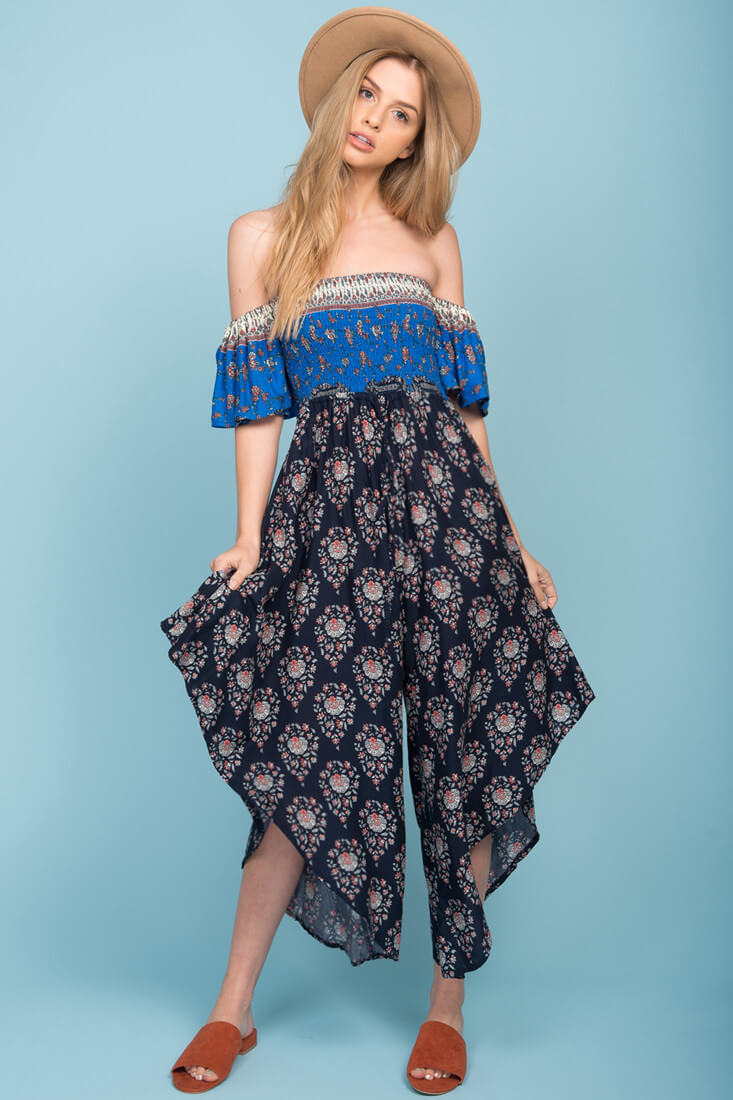 Brooke Off The Shoulder Maxi Romper Navy by Selfie Leslie