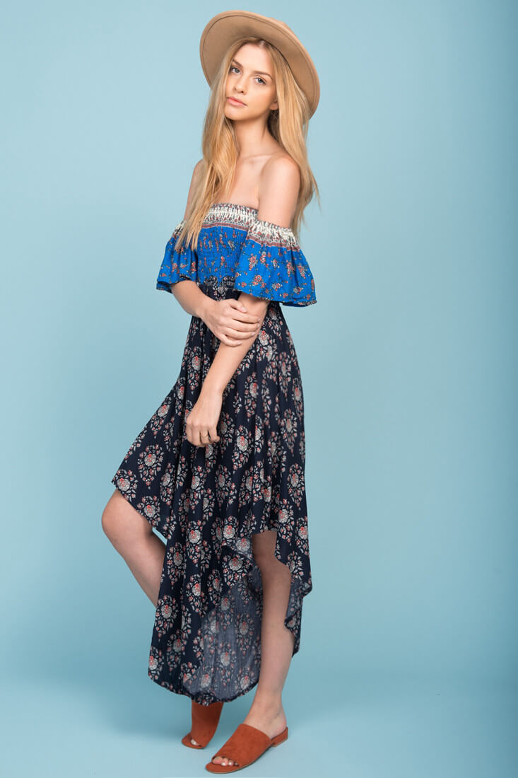 Brooke Off The Shoulder Maxi Romper Navy by Selfie Leslie