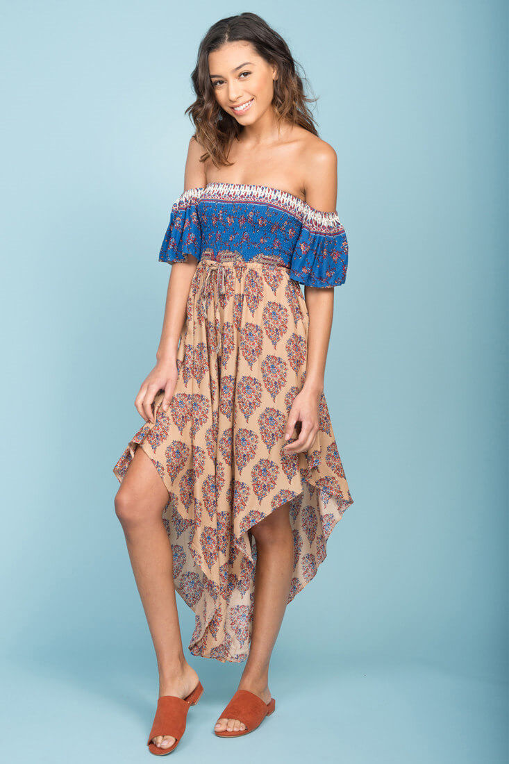Brooke Off The Shoulder Maxi Romper Tan by Selfie Leslie