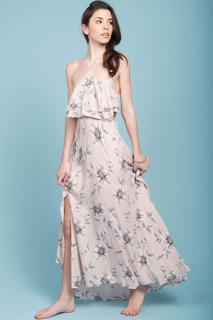 Sunday cutout Maxi Beach Dress Pink Floral– Selfie Leslie