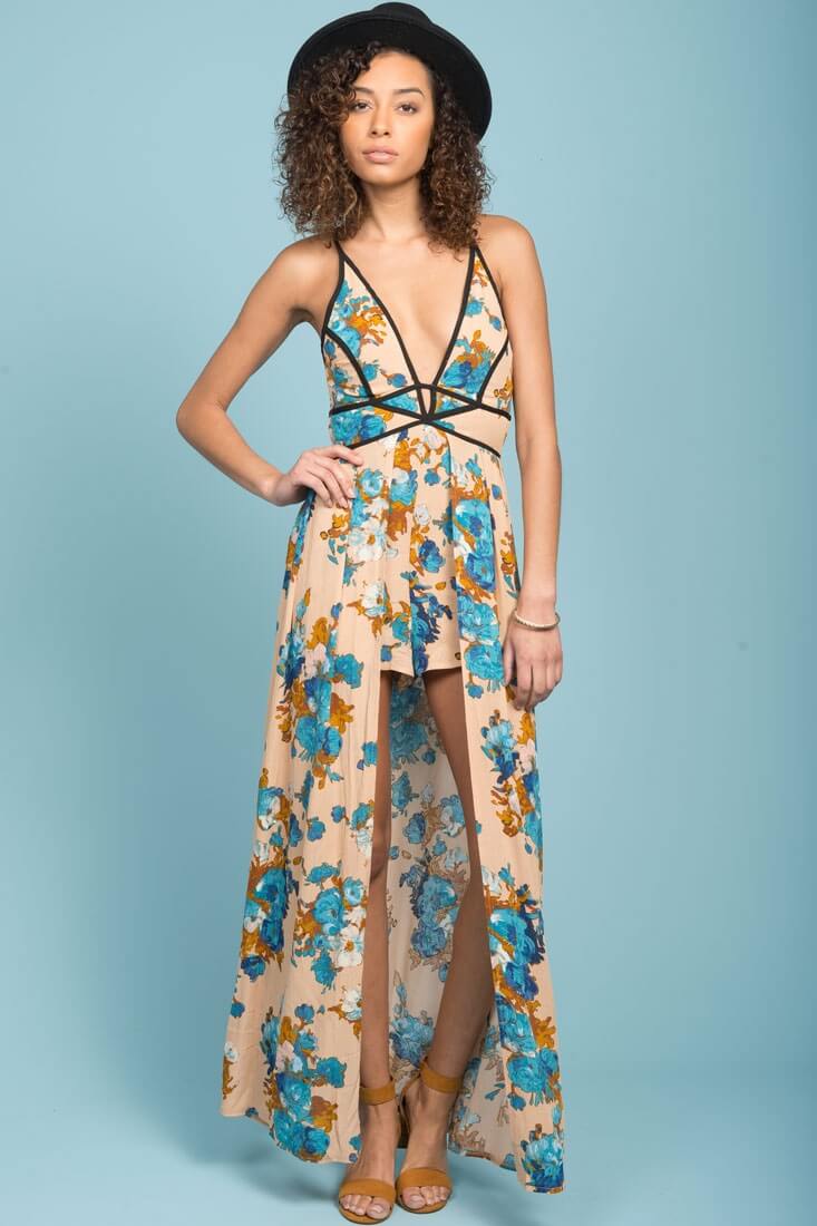 Tiana Floral Maxi Romper Mocha by Selfie Leslie