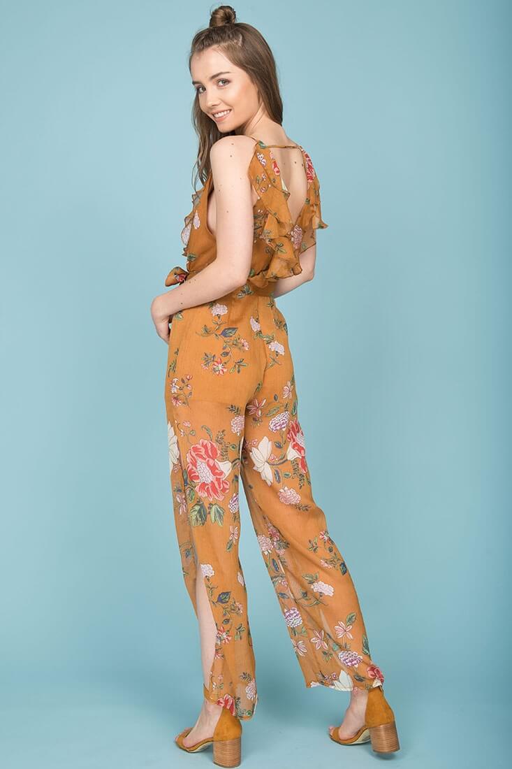 Danica Dressy Floral Jumpsuit Mustard by Selfie Leslie