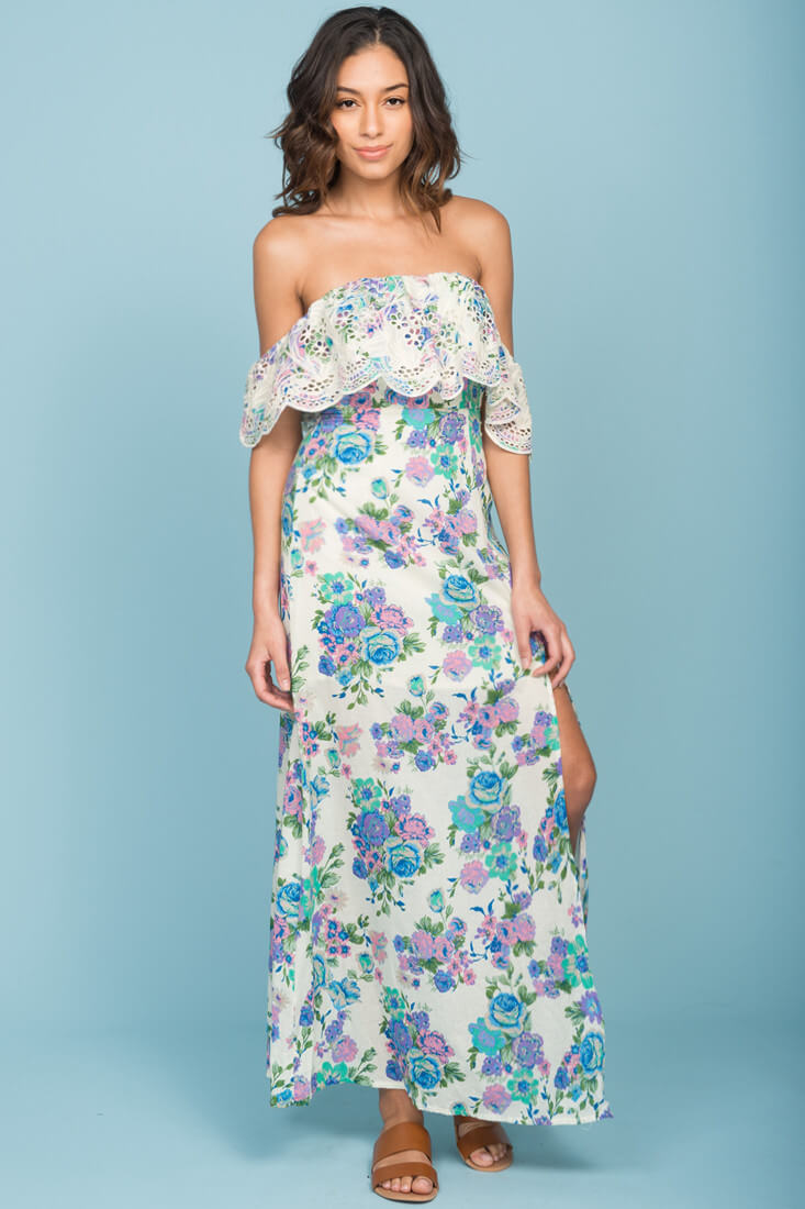 Tia Bohemian Wanderlust Dress Beige by Selfie Leslie