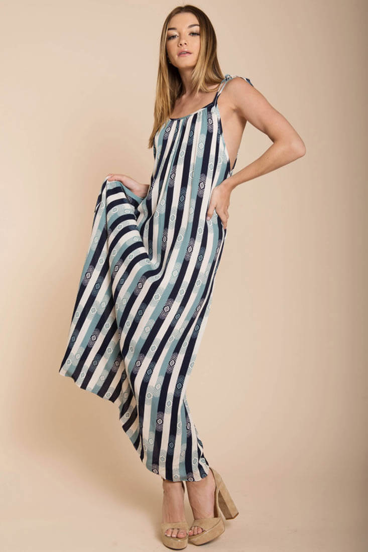 Tristan Stripped Maxi Dress Navy Beige by Selfie Leslie