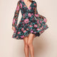 Margot Sheer Embroidered Floral Fit and Flare Dress Black/Pink
