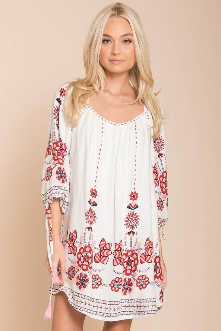 Ellis Floral Day Dress White / Red by Selfie Leslie