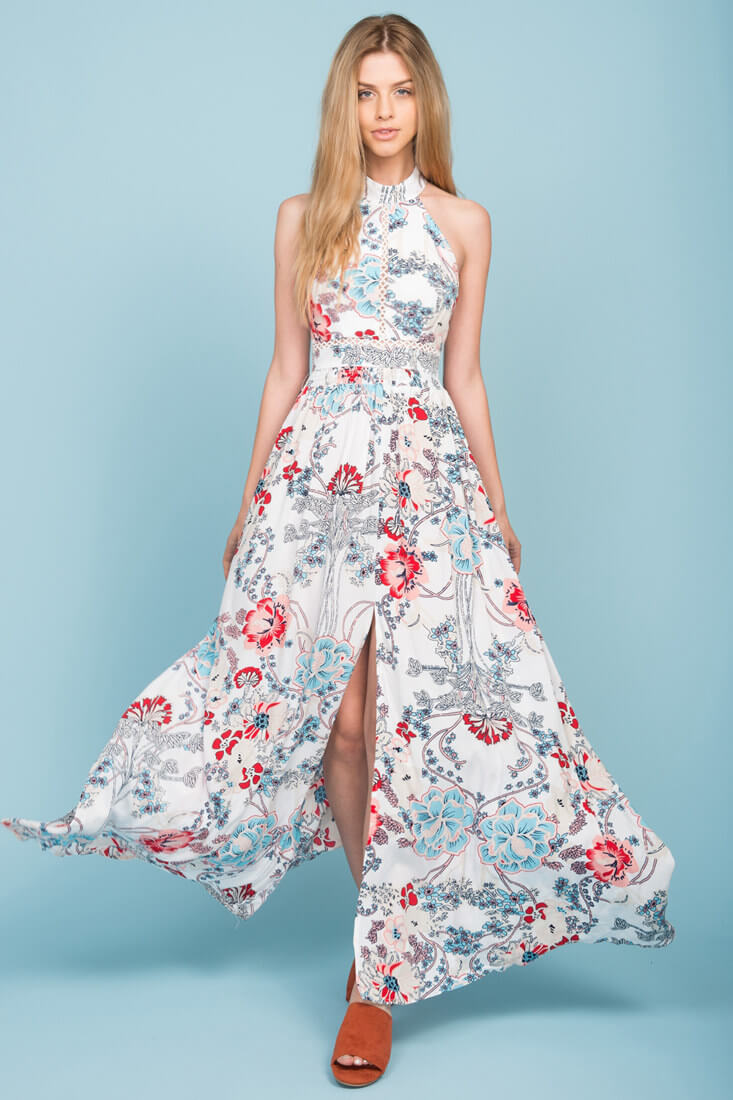 Baylor Floral Maxi Dress White by Selfie Leslie