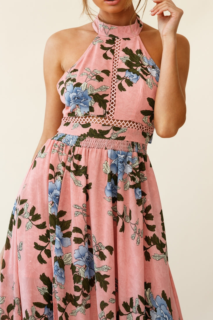 Baylor Floral Halterneck Maxi Dress Pink by Selfie Leslie