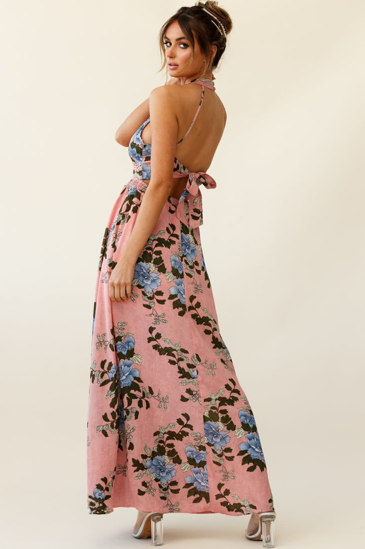 Baylor Floral Halterneck Maxi Dress Pink by Selfie Leslie