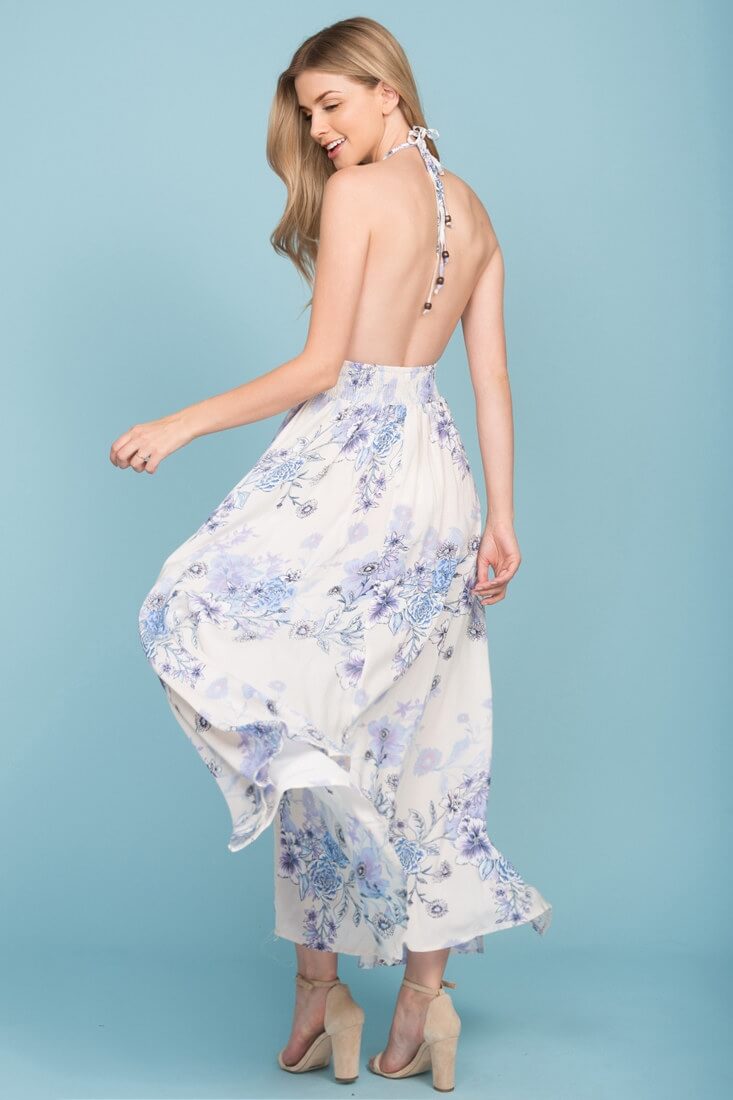 Baylor Floral Print Open Back Maxi Dress Beige by Selfie Leslie