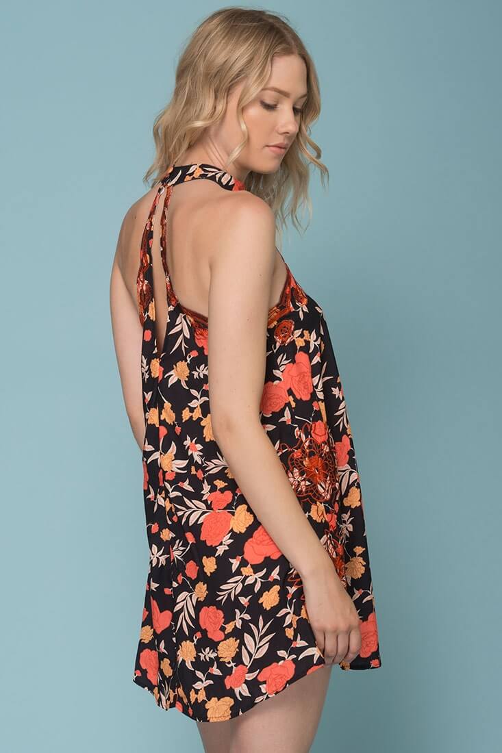 Julissa Halter Top Floral Day Dress Black & Rust by Selfie Leslie