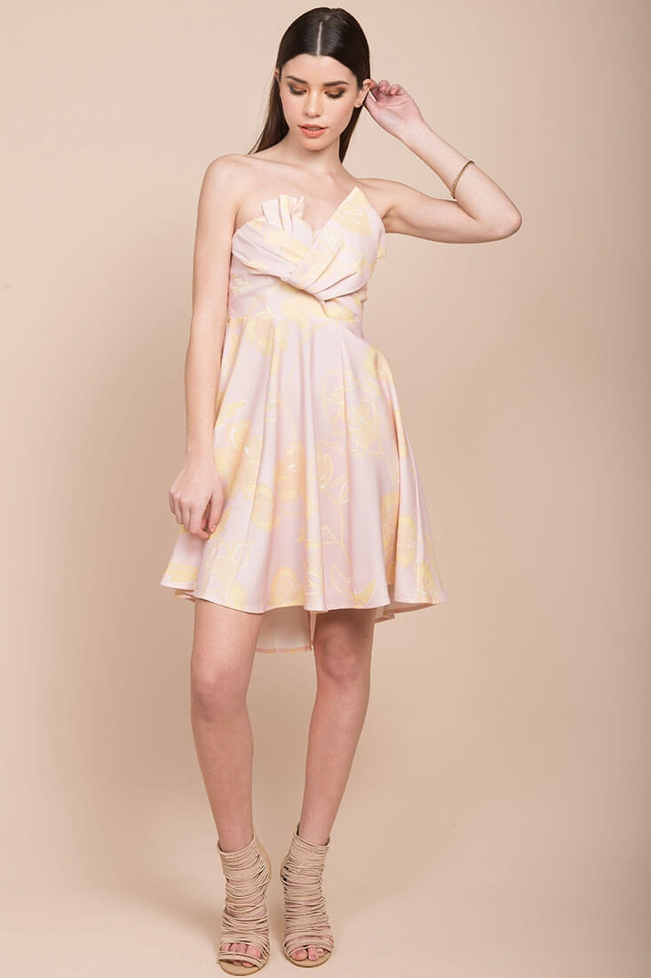 Elise Strapless Formal Dress Pink & Yellow by Selfie Leslie