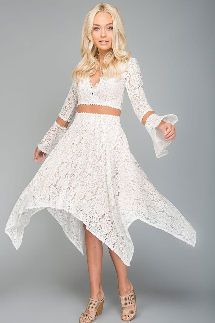Aria Bell Sleeve Dress White by Selfie Leslie