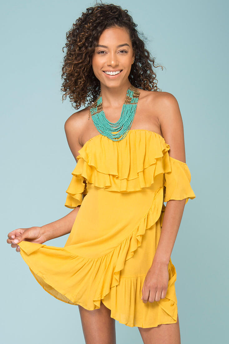 Audrina Ruffled Dress Yellow Mustard by Selfie Leslie